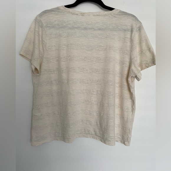 Pure J Jill V Neck Shirt Large Cream Gray Stripes Basic Minimalist Short Sleeves - Picture 3 of 9